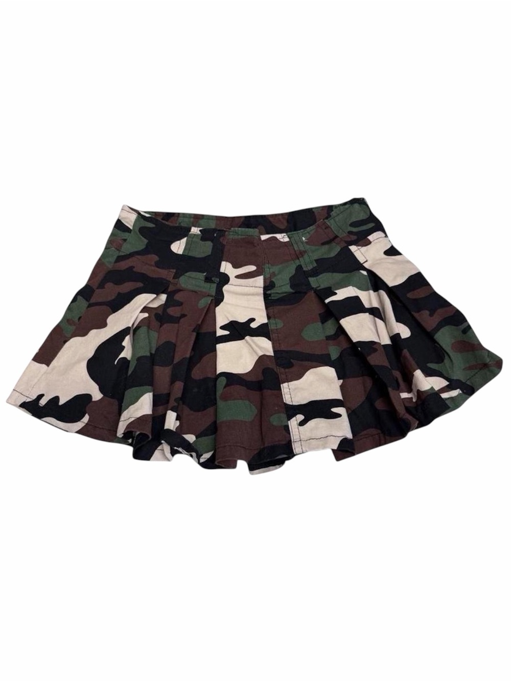 Vintage Y2K rue21 Camo Pleated Low Rise Ultra Mini Skirt Juniors XS Festival